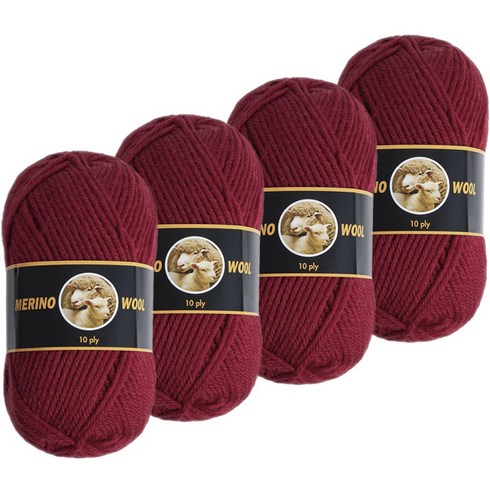 yarna 메리노 울 뜨개실 10PLY, 308 딥레드, 4개