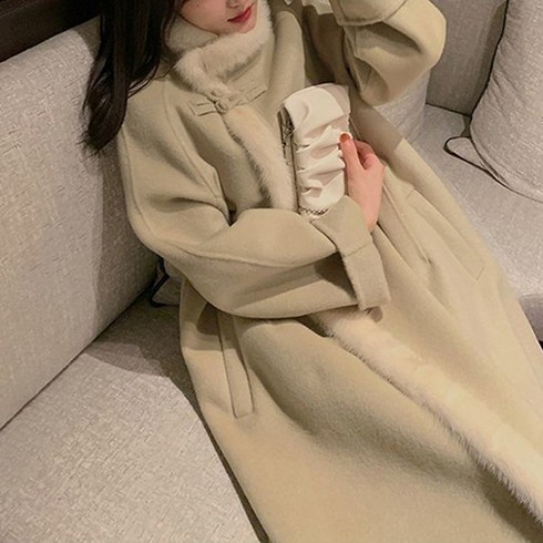 구디프 여성용 레이디 윈터 무드 페이크퍼 무스탕 롱코트