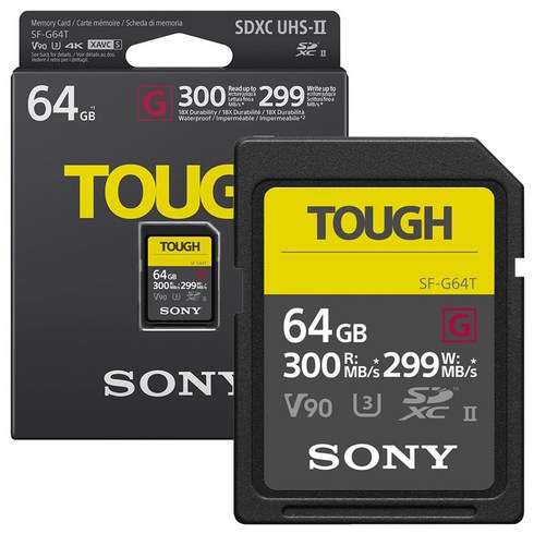 g60sd - 소니 SDXC TOUGH UHS-II U3 V90 터프 SD카드 SF-G64T, 64GB, 1개