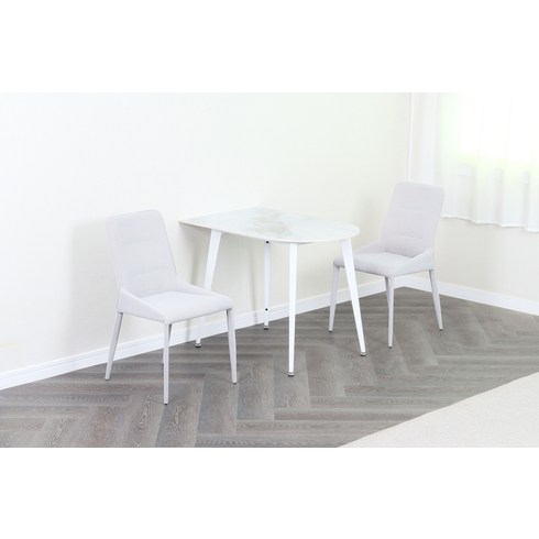 도리퍼니처 이오스 반타원형 양면 세라믹 식탁 + 의자 2p 세트 2인용 방문설치, 화이트(상판) + 화이트(프레임), 그레이(의자)