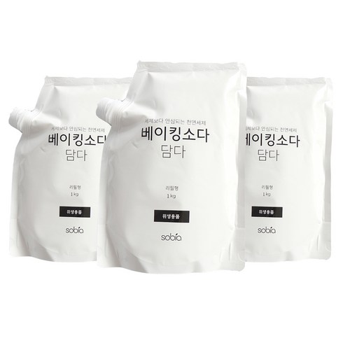 소비아 세제 단지 담다 베이킹 소다, 1kg, 3개