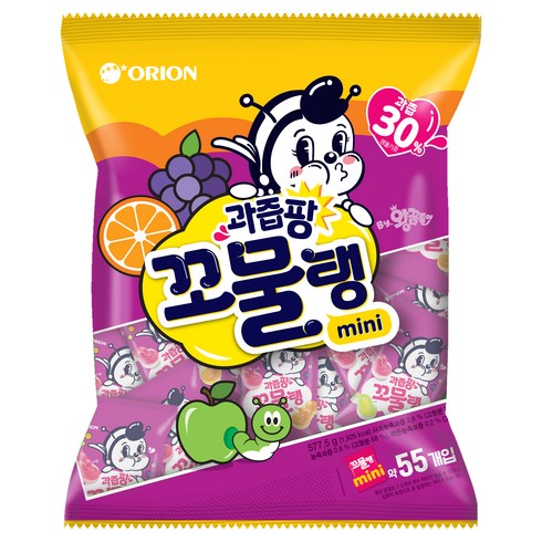 유치원간식 - 왕꿈틀이 오리온 과즙팡 꼬물탱 젤리 55개입, 577.5g, 1개