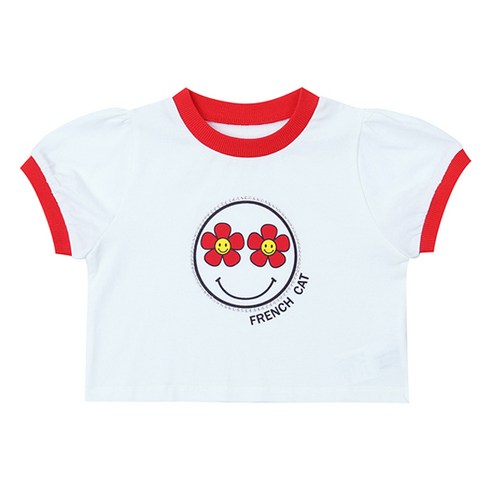 프렌치캣 - 프렌치캣 여아용 배색 숏 티셔츠 W1