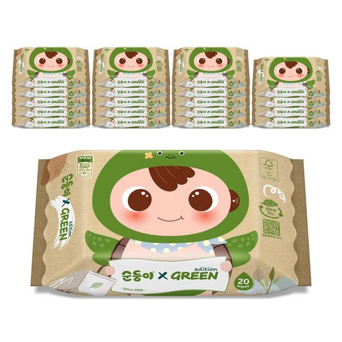 순둥이그린에디션 - 순둥이 그린 에디션 물티슈 휴대형 55평량, 20매입, 20개