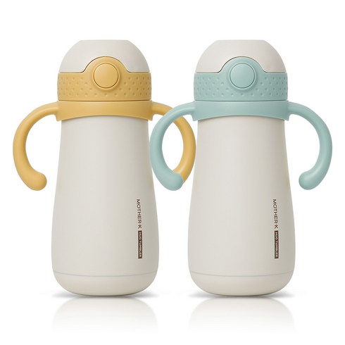 스텐빨대컵 - 마더케이 허그 보온 빨대컵 2종 세트, 민트, 머스터드, 1세트, 350ml