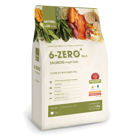 네츄럴랩 전연령용 6-ZERO PLUS CAT 3 건식사료, 연어, 1.2kg, 1개