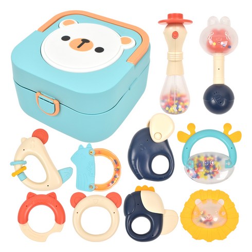 fisherprice - 멜로디 북극곰 보관함 딸랑이 치발기 10종 세트, 혼합색상, 1세트