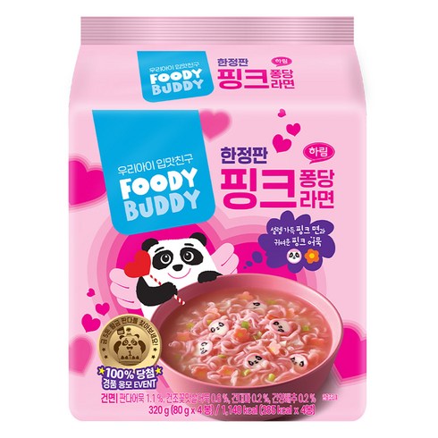 푸디버디 - 푸디버디 핑크 퐁당 라면 80g, 4개