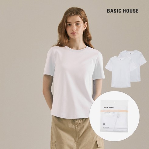 베이직하우스 여성용 순면 40수 반팔 티셔츠 LATS0203 2팩