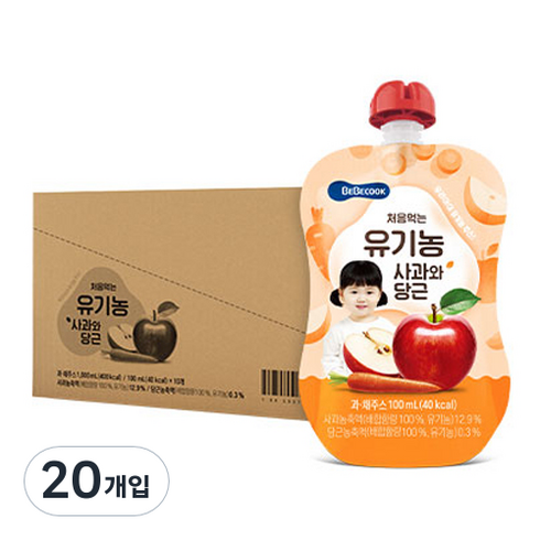 베베쿡 처음먹는 유기농 사과와 당근 100ml, 사과 + 당근 혼합맛, 20개