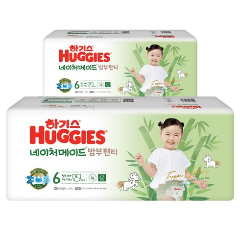 NEW 하기스 네이처메이드밤부 점보형 팬티형 여아용, 76매, 6단계