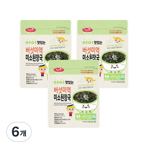 베베스트 아이 맛있는 버섯미역 미소된장국 200g, 버섯미역맛, 6개