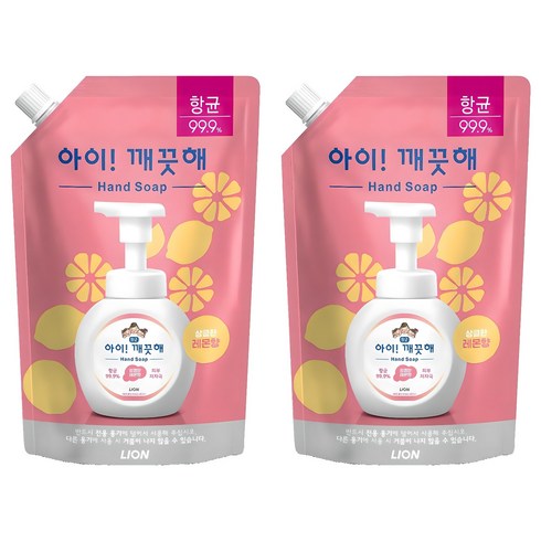 아이깨끗해 항균 폼 핸드솝 레몬향 리필, 600ml, 2개