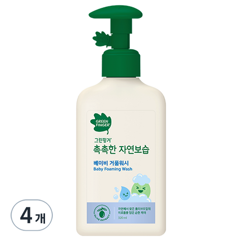 그린핑거 촉촉한 자연보습 베이비 거품 워시, 320ml, 4개