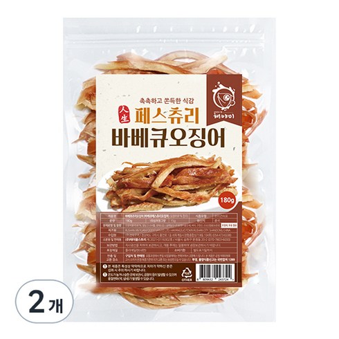 해야미 바베큐 페스츄리 오징어, 180g, 2개