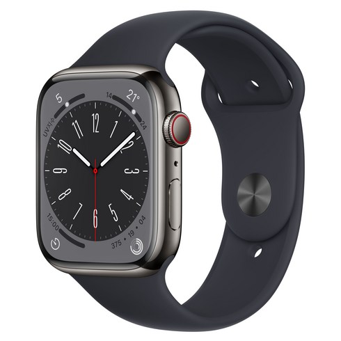 Apple 애플워치 8 GPS+Cellular, 45mm, 스테인리스, 그래파이트 / 미드나이트 스포츠 밴드