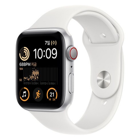 Apple 2022 애플워치 SE 2세대 알루미늄 케이스, 44mm, GPS, 실버 / 화이트 스포츠밴드