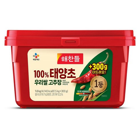 해찬들고추장 - 100% 태양초 우리쌀 고추장, 1.8kg, 1개