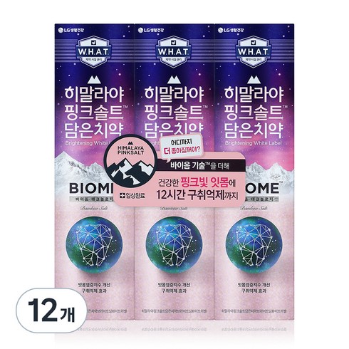 히말라야 핑크솔트 담은 치약 브라이트닝 화이트라벨 바이옴, 100g, 12개