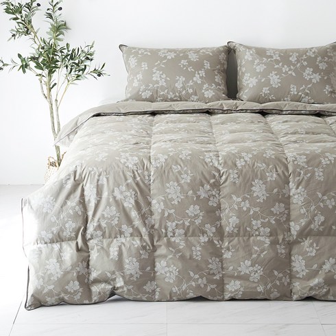 라뽐므 리플라워 구스이불 사계절용 + 노르빅 이불커버 침구세트, 다크그레이(이불), 애쉬그레이(커버), 이불+이불커버+매트커버+패드+베개커버 세트