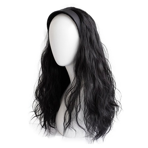 히피펌가발 - 하이유니 히피 펌 헤어 심플 블랙 머리띠 가발 50cm, 네츄럴블랙, 1개