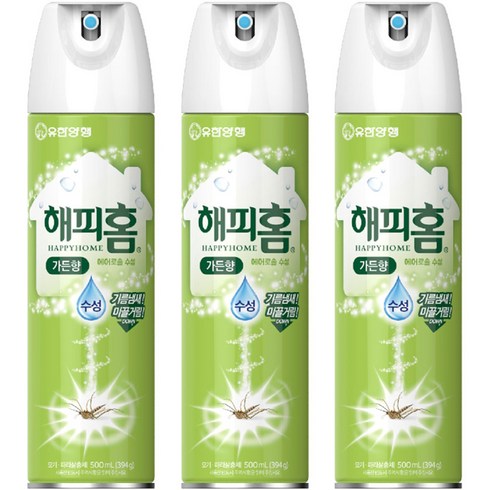 해피홈 에어로솔 수성 모기퇴치제 가든향, 3개, 500ml