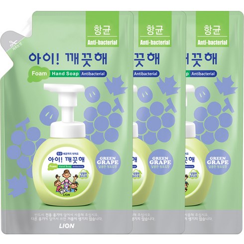 아이깨끗해 항균 거품 핸드 솝 청포도 리필, 450ml, 3개