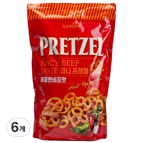 프레첼 - 삼진 미니 프레첼 매콤한 비프맛, 300g, 6개