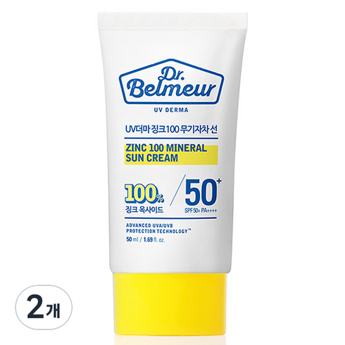 무기자차 - 더페이스샵 닥터벨머 UV더마 징크100 무기자차 선크림 SPF50+ PA++++, 50ml, 2개