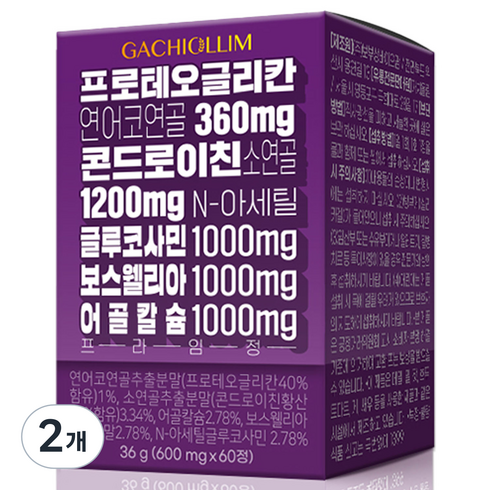 가치올림 프로테오글리칸 연어코연골 콘드로이친 소연골 N-아세틸 글루코사민 보스웰리아 어골칼슘 프라임 정, 60정, 36g, 2개