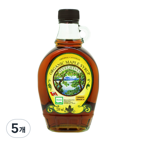 오리지널캐나디언 알레가니 유기농 메이플시럽, 250ml, 5개