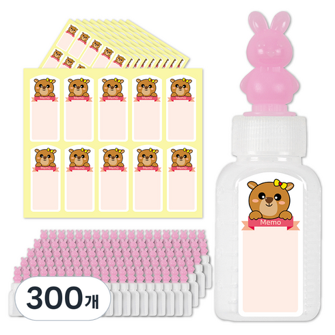 연두앵두 토끼 약병 20cc + 곰돌이 방수스티커, 300개
