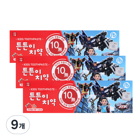 아텍스 헬로카봇 저불소 키즈치약 딸기향, 80g, 9개