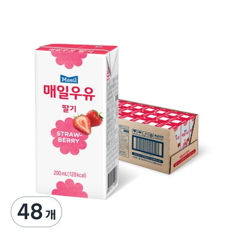 매일유업 멸균우유 딸기, 200ml, 48개