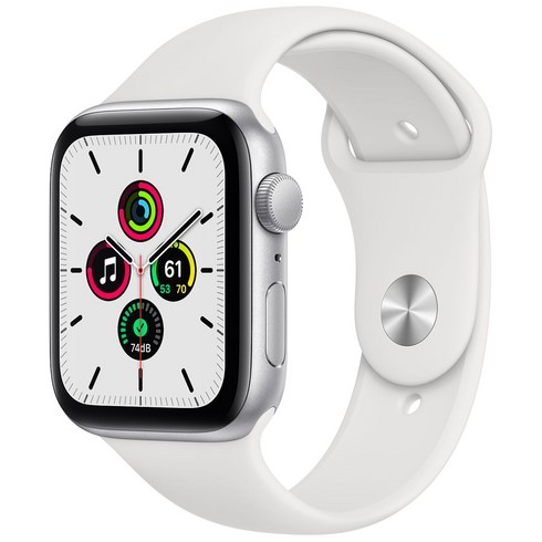 Apple 애플워치 SE, 44mm, GPS, 알루미늄, 실버 / 화이트 스포츠 밴드