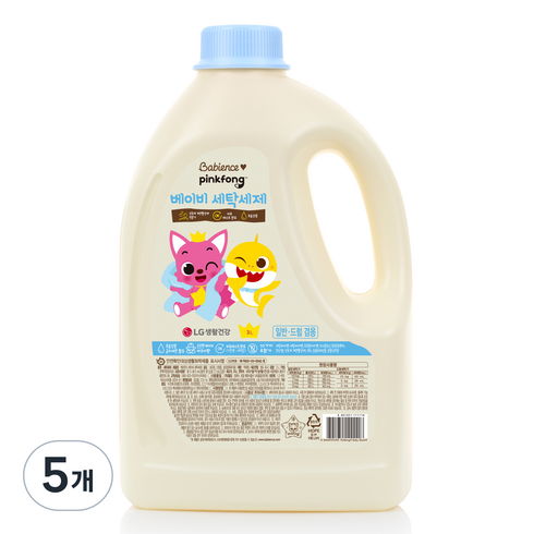 베비언스 핑크퐁 베이비 세탁세제 대용량, 5개, 3L