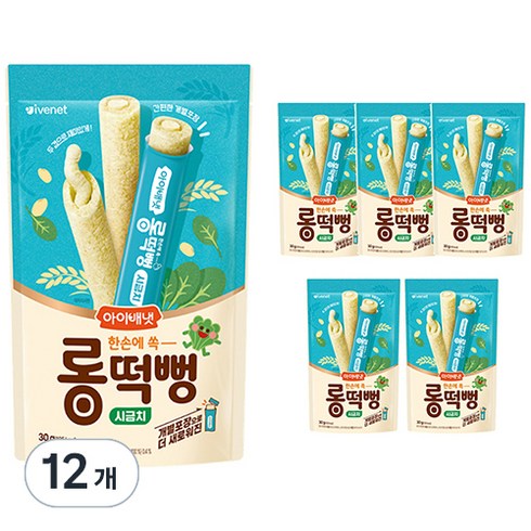 롱킥 - 아이배냇 유아용 롱떡뻥 시금치 30g, 12개, 시금치맛