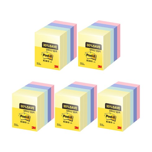 포스트잇 - 포스트잇 노트 알뜰팩 51 x 38 mm 653-5A, 혼합색상, 5개