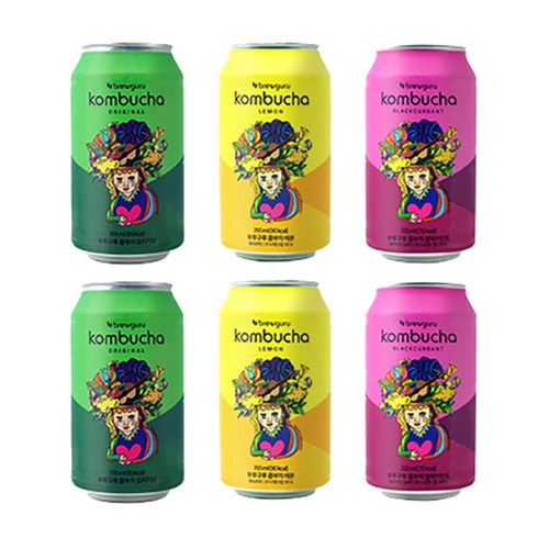 부루구루 콤부차 스파클링 티 오리지널 355ml x 2p + 레몬 355ml x 2p + 블랙커런트 355ml x 2p, 1세트