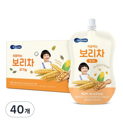 베베쿡보리차 - 베베쿡 처음먹는 유기농 보리차, 보리맛, 40개, 120ml