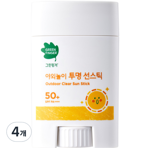 그린핑거 야외놀이 투명 선스틱 SPF50+ PA++++, 20g, 4개