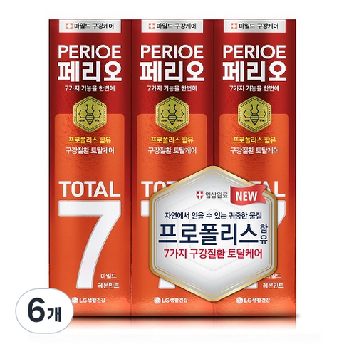 페리오 토탈7프로 치약 마일드, 120g, 6개