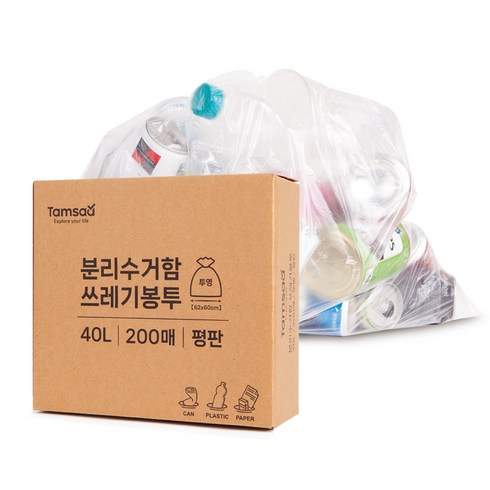 탐사 분리수거 평판 비닐 봉투, 40L, 200매