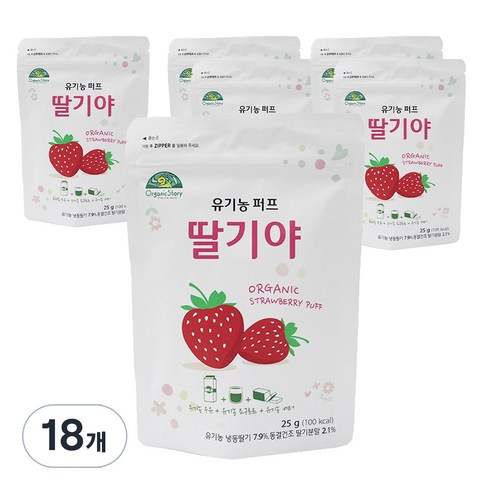 오가닉스토리 유기농 베이비퍼프 딸기야, 딸기맛, 25g, 18개