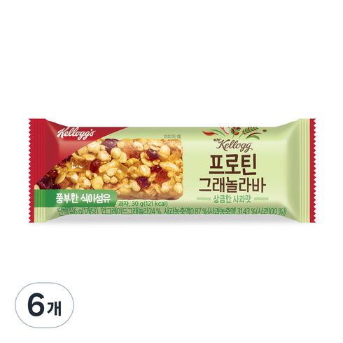 켈로그 프로틴 그래놀라바 상큼한 사과맛, 6개, 30g