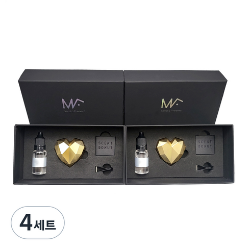 엠퓨처 차량용 하트 방향제 매트 골드 2p + 오일 15ml x 2p + 3cm 클립 2p + 오일솜 2p, 오일(NO5), 4세트
