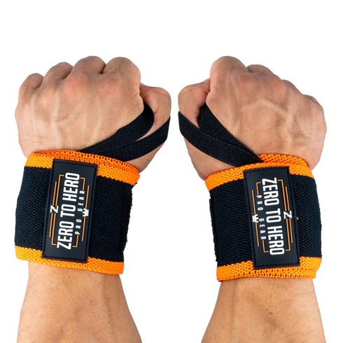 리스트랩 - 제로투히어로 헬스 손목보호대 wrist wrap Type2 기본형 Orange, 1세트