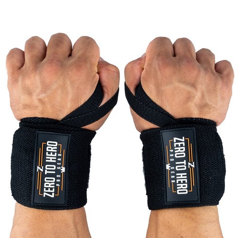 헬스손목보호대 - 제로투히어로 헬스 손목보호대 wrist wrap Type2 기본형 Black, 1세트