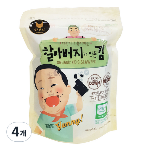 만전김 유기가공식품 인증 할아버지가 만든 김, 56g, 4개