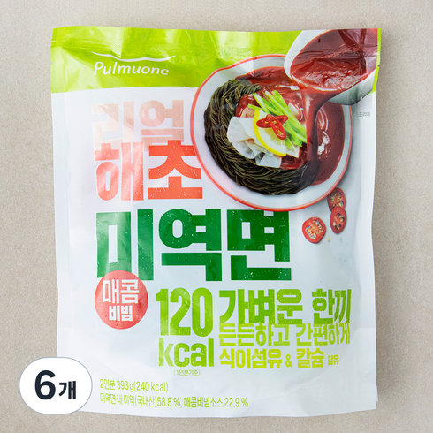 풀무원 리얼해초미역면 세트 - 풀무원 리얼 해초 미역면 매콤비빔 2인분, 393g, 6개